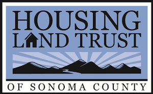 Housing Land Trust of Sonoma County logo with mountains and sun rays in blue and black.